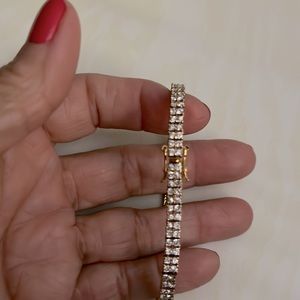 Double Row Sparkling Gold-tone simulated Diamonds Tennis Bracelet